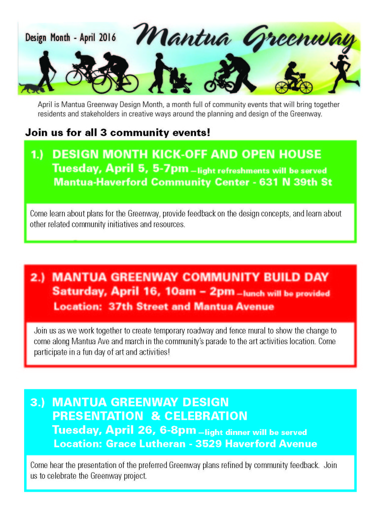 Mantua Greenway Design Month Flyer