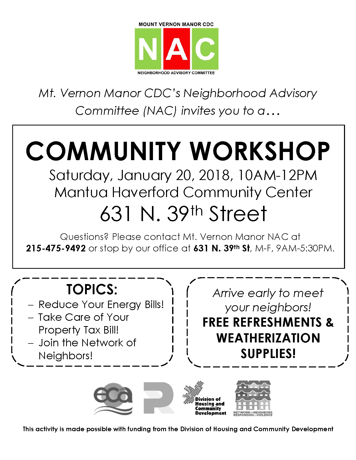January 20 Community Workshop Flyer