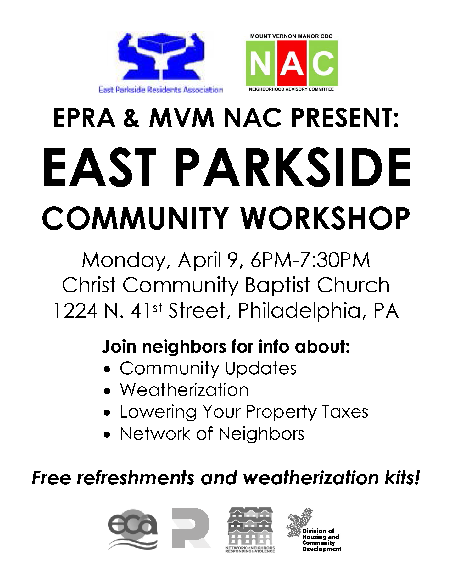 East Parkside Community Workshop April 9